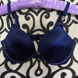 NWT 34C Victoria's Secret Navy Blue Very Sexy Push-up Bra - Rhinestone Accents